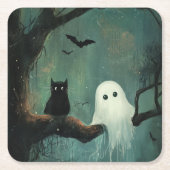 Halloween Cat und Ghost Rechteckiger Pappuntersetzer (Vorderseite)