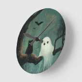 Halloween Cat und Ghost Runde Wanduhr (Winkel)