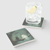 Halloween Cat und Ghost Steinuntersetzer (Seitenansicht)