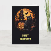 Halloween Cat und Kürbislaterne im Spuk Haus Karte (Vorderseite)