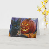 Halloween Cat und Maus Nr. 2 Wasserfarben Kunst Karte (Gelbe Blume)