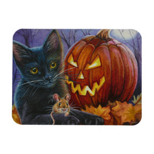 Halloween Cat und Maus Nr. 2 Wasserfarben Kunst Magnet