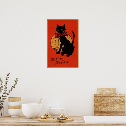 Halloween Cat und Pumpkin Poster (Küche)