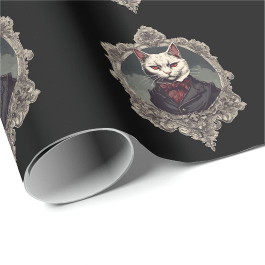 Halloween Cat, Vampire Cat Geschenkpapier (Rolleneckpunkt)