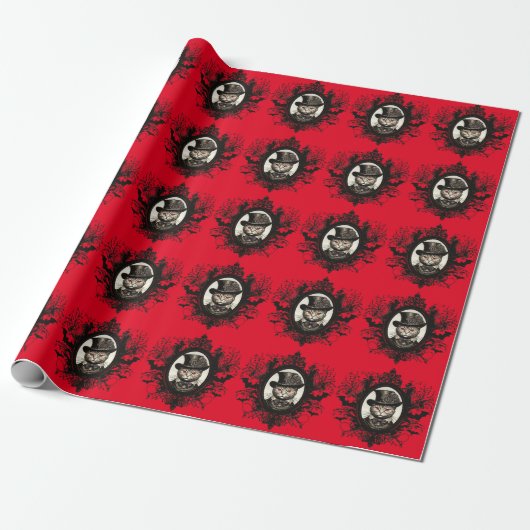 Halloween Cat, Vampire Cat, Lady Fangzähne Geschenkpapier (Ungerollt)