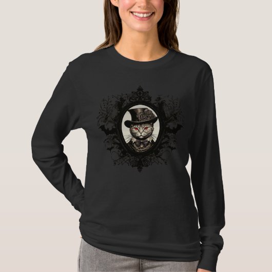 Halloween Cat, Vampire Cat, Lady Fangzähne T-Shirt (Vorderseite)