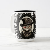 Halloween Cat, Vampire Cat, Lady Fangzähne Zweifarbige Tasse (Vorderseite Links)
