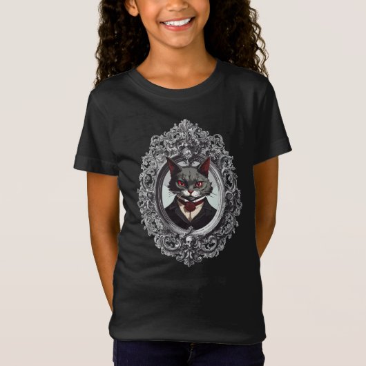Halloween Cat, Vampire Cat Portrait T-Shirt (Vorderseite)