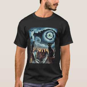 Halloween Cat Van Gogh Starry Night Pumpkin Gesche T-Shirt