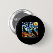 Halloween Cat Van Gogh Starry Night Witz Byts Pum Button (Vorne & Hinten)