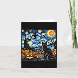 Halloween Cat Van Gogh Starry Night Witz Byts Pum Karte