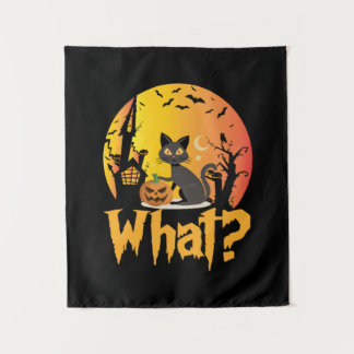 Halloween Cat What Cat Halloween Wandteppich