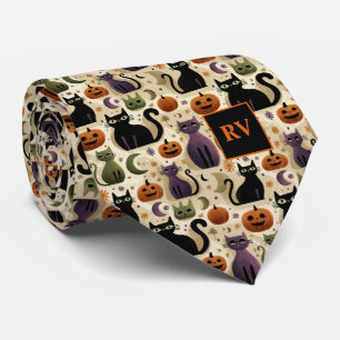 Halloween Cat Whiskers & Pumpkins Mit Monogramm Krawatte