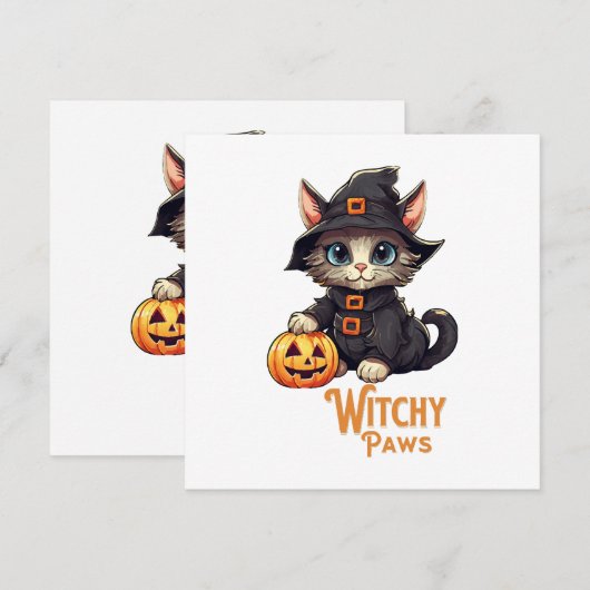 Halloween Cat Witchy Paws Einladung (Vorne/Hinten)