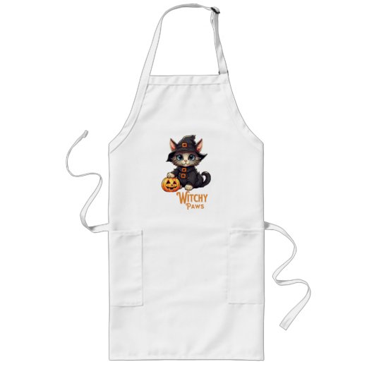Halloween Cat Witchy Paws Lange Schürze (Vorne)