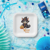 Halloween Cat Witchy Paws Pappteller (Party)