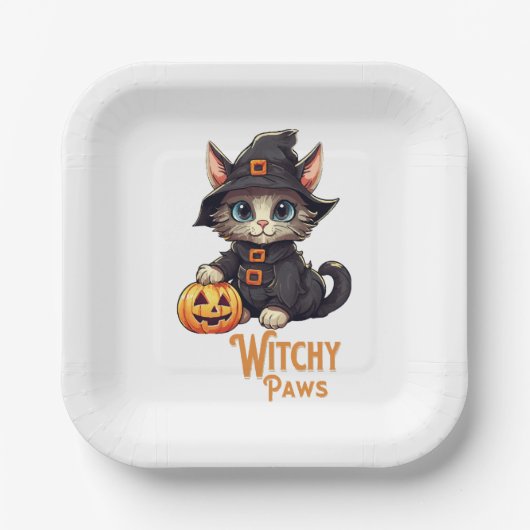 Halloween Cat Witchy Paws Pappteller (Vorderseite)