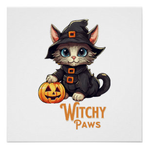 Halloween Cat Witchy Paws Poster