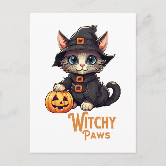 Halloween Cat Witchy Paws Postkarte (Vorderseite)