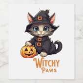 Halloween Cat Witchy Paws Weinetikett (Einzelnes Label)