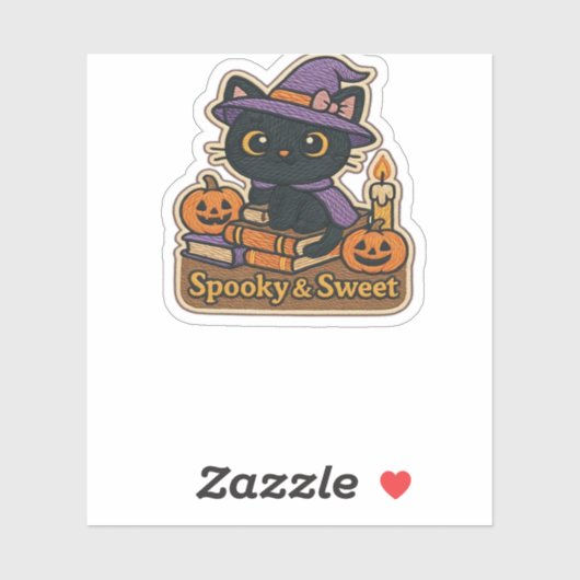 Halloween Cat with Magic Books � Spooky & Sweet Em Aufkleber (Blatt)