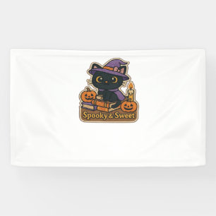Halloween Cat with Magic Books - Spooky & Sweet Em Banner