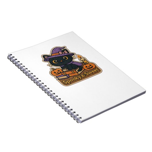 Halloween Cat with Magic Books - Spooky & Sweet Em Notizblock (Rechte Seite)