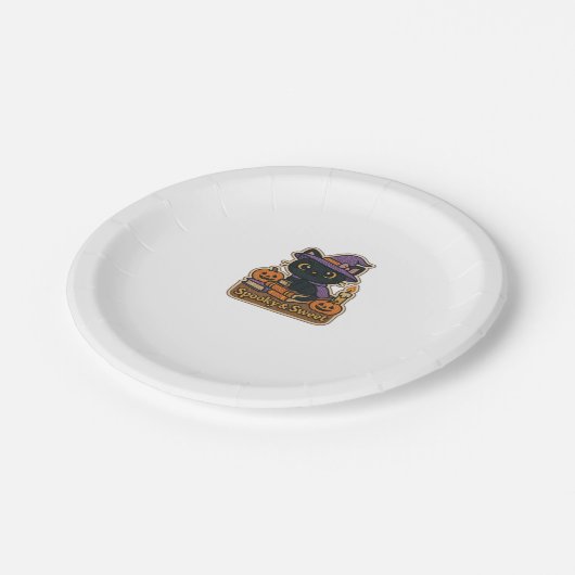 Halloween Cat with Magic Books � Spooky & Sweet Em Pappteller (Schrägansicht)