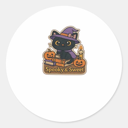 Halloween Cat with Magic Books � Spooky & Sweet Em Runder Aufkleber (Vorderseite)