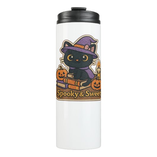 Halloween Cat with Magic Books - Spooky & Sweet Em Thermosbecher (Vorderseite)