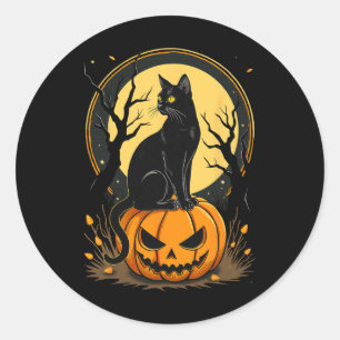Halloween Cat Womens Funny Fall Pumpkin Cat Lover Runder Aufkleber