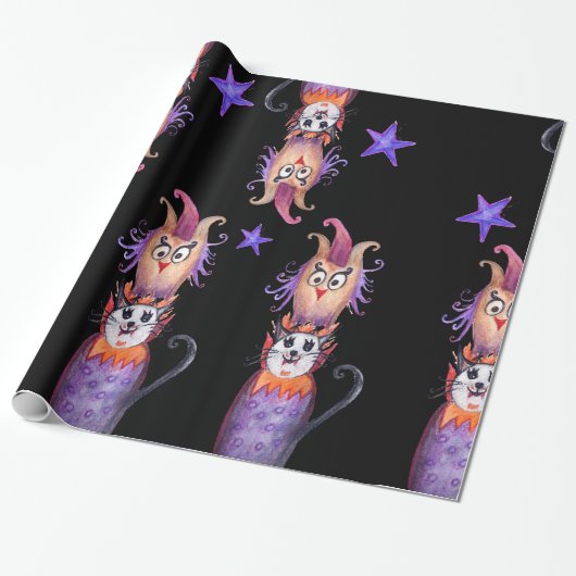 Halloween Cat Zeichnend Wrapping Paper Geschenkpapier (Ungerollt)