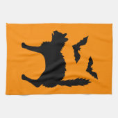 Halloween Cats and Bats Silhouette Orange Geschirrtuch (Horizontal)