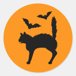 Halloween Cats and Bats Silhouette Orange Runder Aufkleber