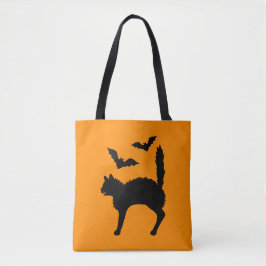 Halloween Cats and Bats Silhouette Orange Tasche