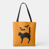Halloween Cats and Bats Silhouette Orange Tasche (Rückseite)