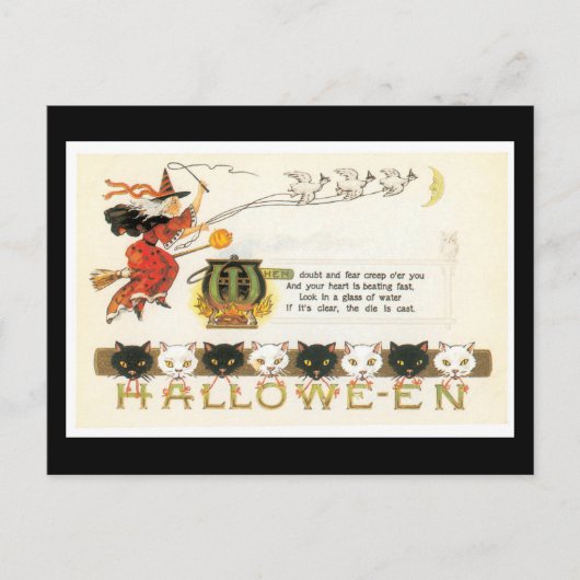 Halloween Cats and Hexe Postkarte (Vorderseite)