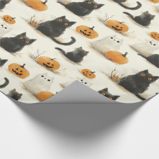 Halloween Cats and Pumpkins Pattern Geschenkpapier (Ecke)