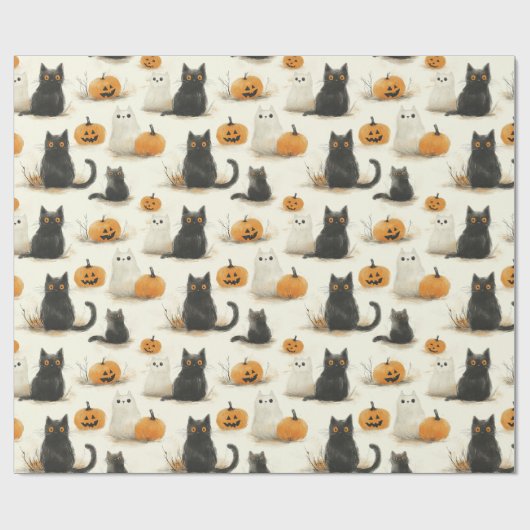 Halloween Cats and Pumpkins Pattern Geschenkpapier (Flach)