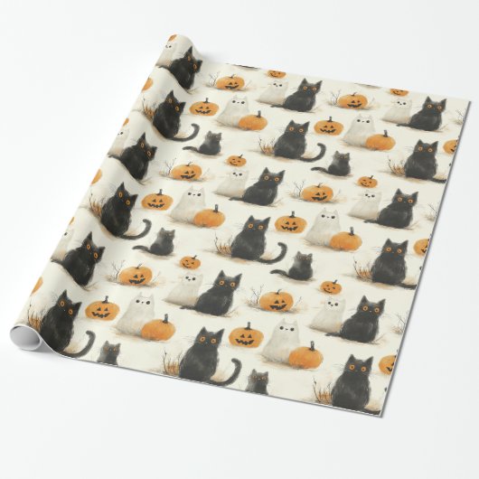 Halloween Cats and Pumpkins Pattern Geschenkpapier (Ungerollt)
