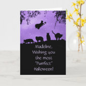 Halloween Cats and Witzen Fun Individuelle Name Karte (Gelbe Blume)