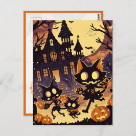 Halloween Cats by the Haunted House Postkarte
