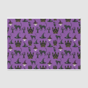 HALLOWEEN CATS CASTLES HATS SKULLS BÄUME KATZEN SEIDENPAPIER