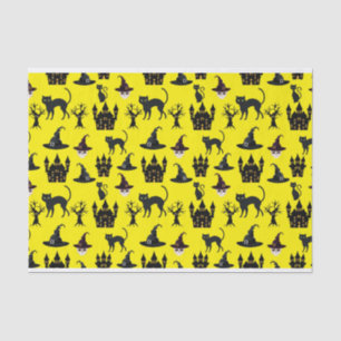 HALLOWEEN CATS CASTLES HATS SKULLS BÄUME KATZEN SEIDENPAPIER