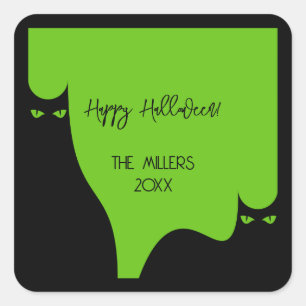 Halloween Cats Eyes Silhouette Black Green Modern Quadratischer Aufkleber