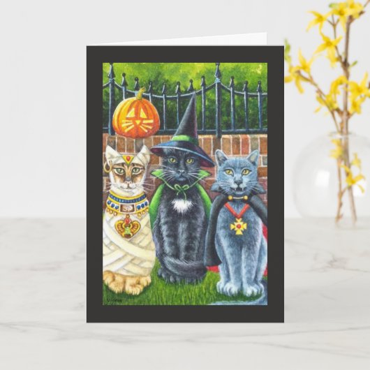 Halloween Cats in Costume Wasserfarbenkarte Karte (Gelbe Blume)