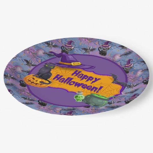 Halloween Cats Pappteller (Schrägansicht)