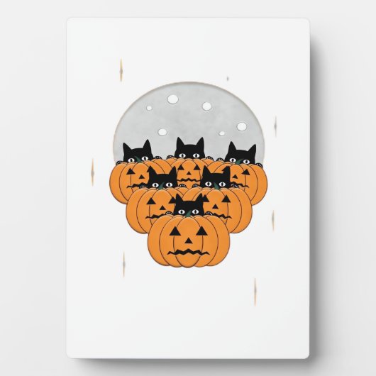 Halloween  Cats  Pumpkins  Black Background  Illus Fotoplatte (Vorderseite)