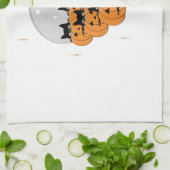 Halloween Cats Pumpkins Black Background Illus Geschirrtuch (Gefaltet)