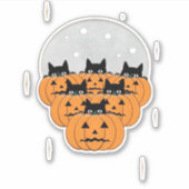 Halloween Cats Pumpkins Schwarze Hintergrund Illus Aufkleber (Vorderseite)